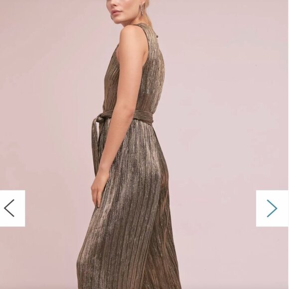 Vanessa Virginia by Anthropologie Pont Neuf Gold Metallic Jumpsuit Women's XS - Picture 4 of 16